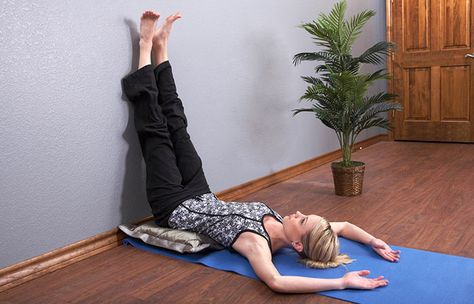 Viparita Karani - Yoga For Vertigo Yoga For Constipation, Yoga Poses For Constipation, Viparita Karani, Get Rid Of Nausea, Varicose Vein Remedy, Legs Up The Wall, Restorative Yoga Poses, Constipation Relief, Easy Yoga Poses