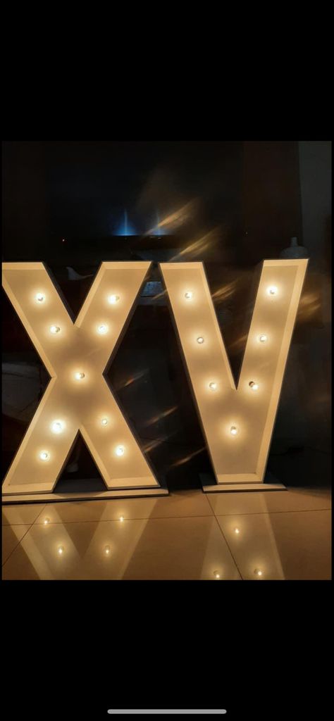 Xv Letters With Lights, Xv Light Up Letters, Quince Light Up Letters, Quince Letter Lights, 15 Light Up Numbers Quince, Pink Quince Theme, Quinceanera Red, Cinderella Quinceanera Themes, Cinderella Quinceanera