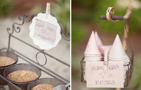 Wedding Send-Off Ideas   Bird Seed: An eco-friendly alternative to throwing rice is throwing birdseed. You’ll get the same effect while helping out your cute little love birds (literally). We love the idea of setting it up as a bird seed bar, too. Send Off Ideas, Seed Bars, Wedding Toss, Bloom Photography, Wedding Send Off, Love Birds Wedding, Bird Wedding, Wedding Exits, Paper Cones