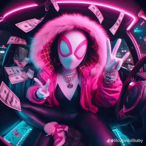 Gwen Stacy — Made by: lilcutiedollbaby (TikTok) Money, Hair, Pink, Black, Design, Art