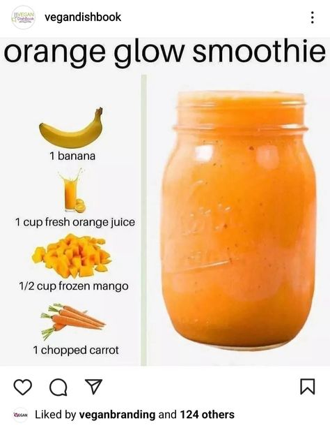 Glow Smoothie, Resep Smoothie, Fruit Smoothie Recipes Healthy, Easy Healthy Smoothies, Frozen Mango, Orange Smoothie, Smoothie Recipes Healthy Breakfast, Orange Glow, Smoothie Drink Recipes