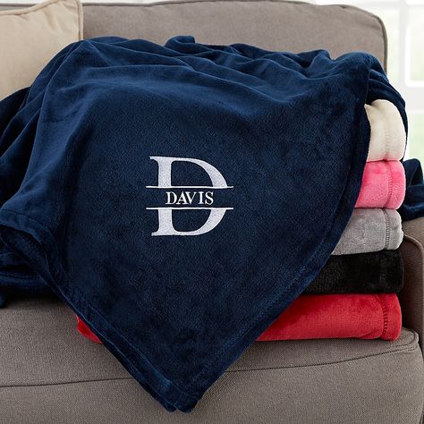 Lavish Last Name Embroidered 60-Inch X 80-Inch Fleece Blanket In Navy - The Lavish Last Name Embroidered Fleece Blanket makes a truly special gift for your significant other or newlywed couple in your life. The blanket will be personalized with your choice of thread color, monogram and last name. Embroidered Fleece Blanket, Snuggie Blanket, Personalization Mall, Buy Stamps, Navy Blanket, Wedding Initials, Fleece Blankets, Red Fleece, Christmas Characters