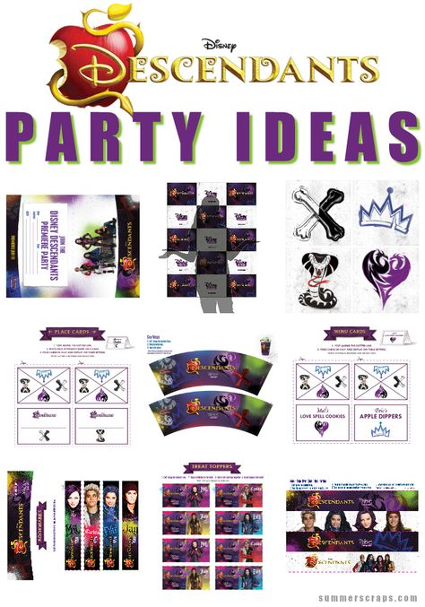 Descendants Gift Bag Ideas, Descendants Invitations Free, Descendants Printables Free, Descendants Food Ideas, Descendants Party Games, Descendants Decorations, Descendants Party Ideas, Descendants Games, Descendants Birthday Party