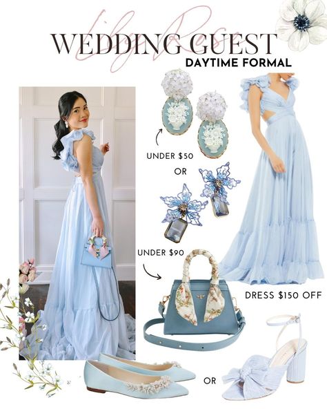 The Perfect Blue Daytime Formal Wedding Guest Dress - With Love Lily Rose #bluedress #weddingdress #nordstrom #onlineshopping #formalfashion #nordygirl #fashionblogger #weddingoutfits #formal #styleinspo Pastel Blue Wedding Guest Dress, Daytime Wedding Guest Outfit, Blue Lace Dress Outfit, Pastel Blue Wedding, Garden Cocktail, White Tie Dress, Blue Wedding Guest Dresses, Daytime Wedding, Formal Wedding Guest Dress