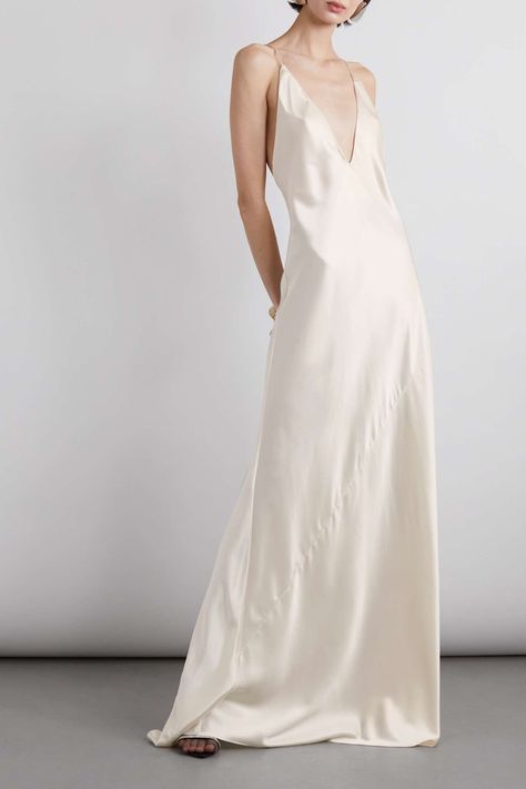 Modern Bridal Gowns, Saint Laurent Dress, Silk Dress Long, Ombré Hair, Wedding Dress Accessories, Silk Gown, Modern Wedding Dress, Satin Gown, Satin Maxi