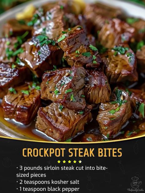 Crockpot Steak Bites, Juicy Steak Bites, Crockpot Steak Recipes, Mini Crockpot Recipes, Sirloin Recipes, Sirloin Tip Steak, Sirloin Steak Recipes, Slow Cooker Steak, Crockpot Steak