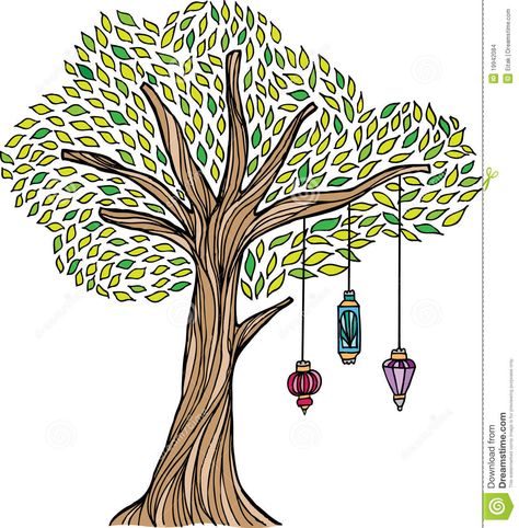 Whimsical Tree With Lanterns Stock Images - Image: 19942084 Tree With Lanterns, Lanterns Illustration, Unity Painting, Lantern Illustration, Art Journal Inspo, Tree Lanterns, Whimsical Tree, Drawing Clipart, Art Tree