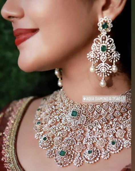 Diamond Necklace Set South Indian, Diamond Choker Indian Bridal, Diamond Necklace Set Bridal, Latest Diamond Necklace Designs, Diamond Choker Indian, Jewellery Design Gold, Latest Gold Jewellery, Diamond Necklace Indian, Beautiful Jewelry Diamonds