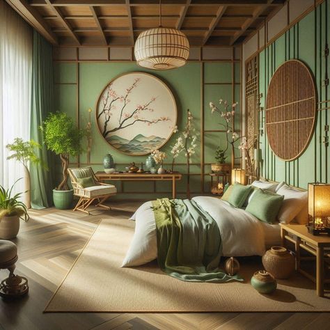 Southeast Asian Home Decor, Modern Chinese Interior Bedroom, Asian Theme Bedroom, East Asian Interior Design, Chinese Inspired Bedroom, Chinese Bedroom Design, Asian Themed Bedroom, Fantasy Asian, Whimsical Interior