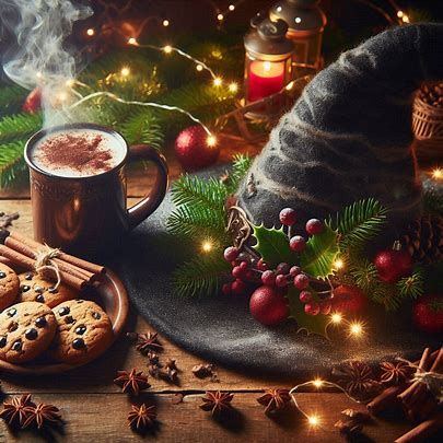 yule witch hat, yule, witch aht - Image Creator from Microsoft Designer Yule Desktop Wallpaper, Yule Witch Aesthetic, Witch Christmas Aesthetic, Christmas Witch Aesthetic, Witchy Christmas Wallpaper, Dark Yule, Yule Wicca, Witch Yule, Yule Aesthetic