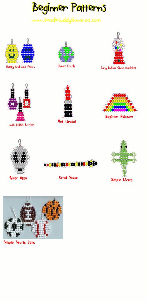 BEGINNERpatternspage Bead Pets Pattern, Bead Pets, Pony Bead Animals, Beginner Patterns, Pony Bead Projects, Pony Bead Crafts, Seed Bead Crafts, Beads Craft Jewelry, Pony Bead Patterns