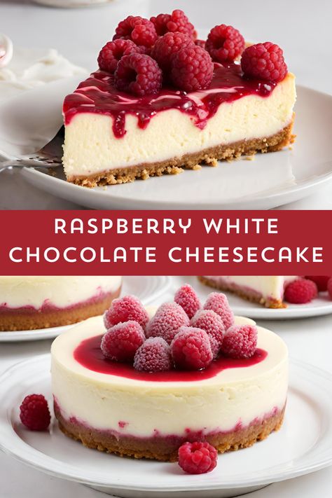 White Raspberry Cheesecake, Cheesecake Recipes Raspberry, Raspberry Cheesecake Recipes, Raspberry Cheesecake Topping, Raspberry White Chocolate Desserts, No Bake White Chocolate Raspberry, White Chocolate Raspberry Swirl Cheesecake, White Choc Raspberry Cheesecake, Mini White Chocolate Raspberry Cheesecake