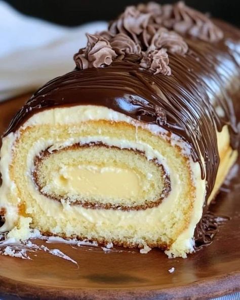 Chef Carla Hall 🍜🥘🍞 | Boston Cream Cake Roll | Facebook Boston Cream Pie Cake, Boston Cream Cake, Jelly Roll Cake, Cooking With Brenda Gantt, Carla Hall, Homemade Custard, Fluffy Cake, Boston Cream Pie, Boston Cream