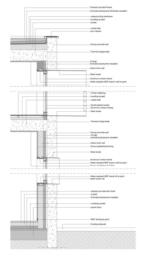 Image 37 of 37 from gallery of JA House / Filipe Pina + Maria Ines Costa. Detail Construction Details Architecture, Wall Section Detail, Base Building, Concrete Panel, Concrete Houses, Concrete Facade, Concrete Architecture, House Details, Concrete Roof