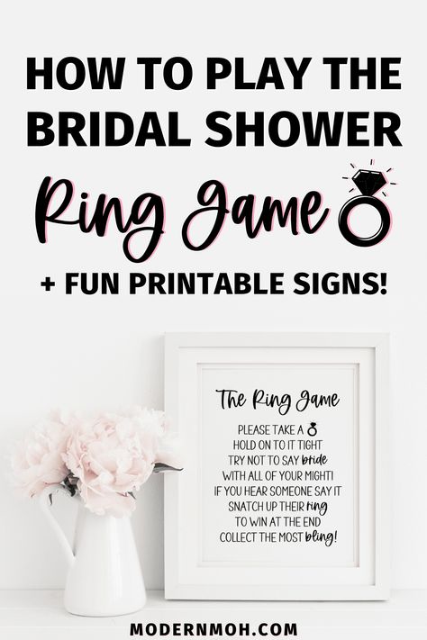 Bridal Shower Ring Game: How to Play + Printable Signs Put A Ring On It Bridal Shower Game, Bridal Shower Ring Game, Thoughtful Bridal Shower Gifts, Bridal Shower Games Prizes, Gross Things, Bridal Shower Gifts For Bride, Fun Bridal Shower Games, Shower Rings, Bridal Games