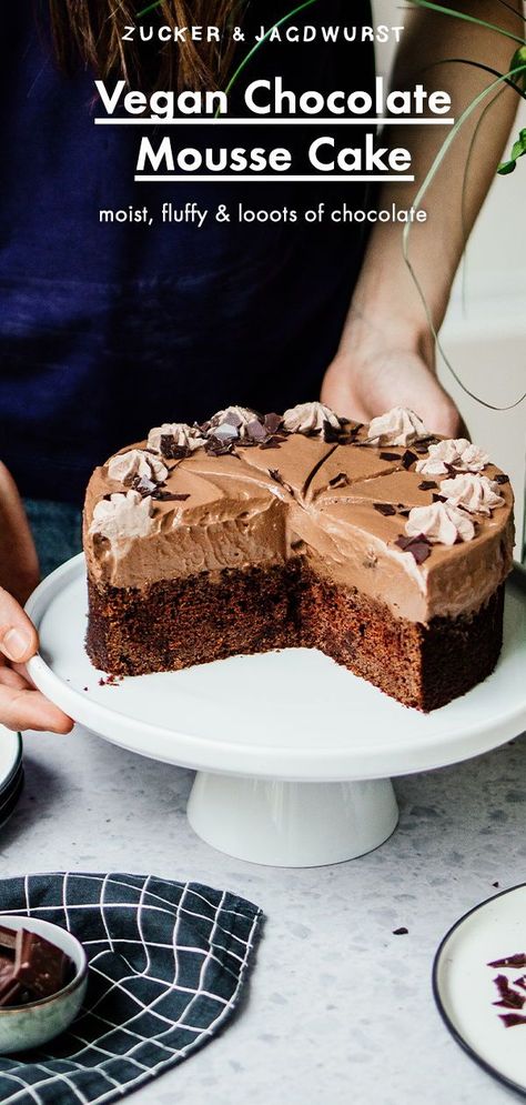 Vegan Chocolate Mousse Cake, Vegan Tiramisu, Vegan Chocolate Mousse, Vegan Baking Recipes, Silken Tofu, Chocolate Mousse Cake, Moist Chocolate Cake, Vegan Dessert Recipes, Vegan Treats