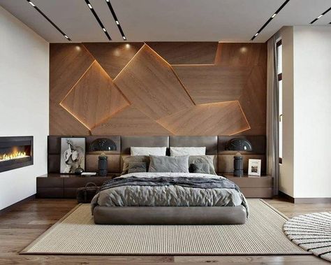 Interior Wood Paneling, Luxury Exterior, Bedroom Wall Designs, Mens Bedroom, Modern Bedroom Decor, Modern Architecture House, Modern Bedroom Design, Design Del Prodotto, Wallpaper Bedroom