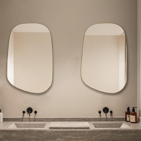 Asymmetrical Mirrors, Hot Pink Bathroom, Paris Bathroom, Elegant Bedroom Design, Contemporary Sconces, Mirror For Bedroom, Irregular Mirror, Asymmetrical Wall, Design Darling