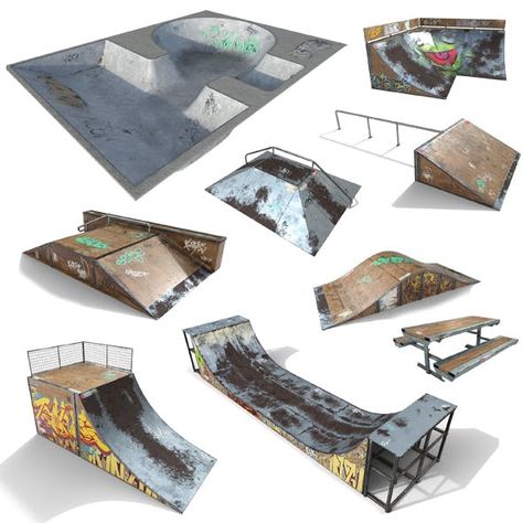 Skate Park Model PACK PBR Textures by Cerebrate | 3DOcean Backyard Skatepark, Skatepark Design, Mini Skate, Warehouse Interior, Skate Ramp, Skateboard Ramps, Skateboard Park, Finger Skateboard, Tech Deck