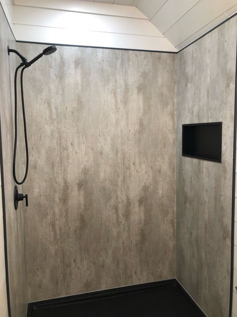 Laminate Shower Panels, Modern Minimalist Farmhouse, Bathroom Wall Coverings, Laminate Wall Panels, Acrylic Shower Walls, Half Wall Shower, Concrete Shower, Waterproof Wall Panels, Bathroom Shower Panels