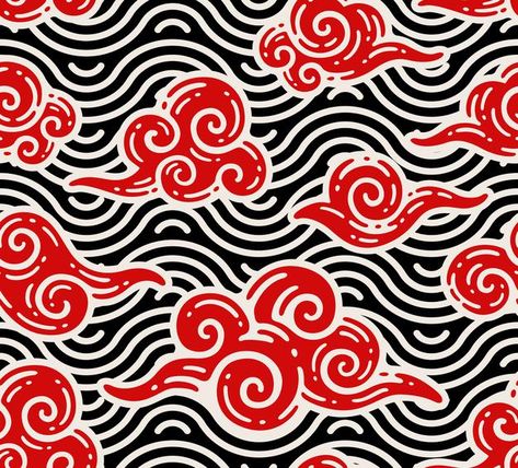 Red Seamless Pattern, Sea Pattern Illustration, Japanese Cloud Pattern, Red Pattern Wallpaper, Red Doodles, Chinese Clouds, Cream Tattoo, Asian Pattern, Patterns Illustration