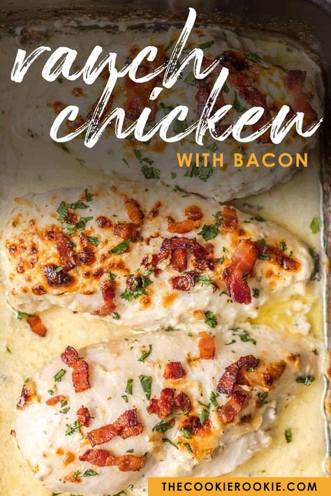 Baked Chicken With Bacon, Ranch Baked Chicken, Chicken Bacon Recipes, Bacon Ranch Chicken, Chicken With Bacon, Chicken Boneless Breast Recipes, Sticky Sauce, Baked Ranch Chicken, Ranch Sauce