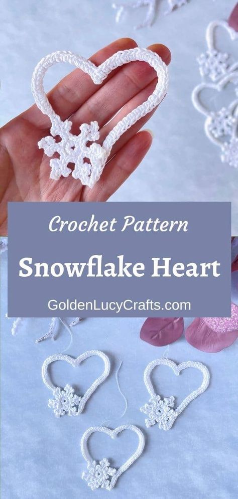 Free Crochet Snowflake Patterns, Appliques Au Crochet, Crochet Christmas Snowflakes, Snowflake Heart, Crochet Christmas Ornaments Free, Crochet Ornament Patterns, Christmas Crochet Patterns Free, Crochet Snowflake Pattern, Crochet Heart Pattern