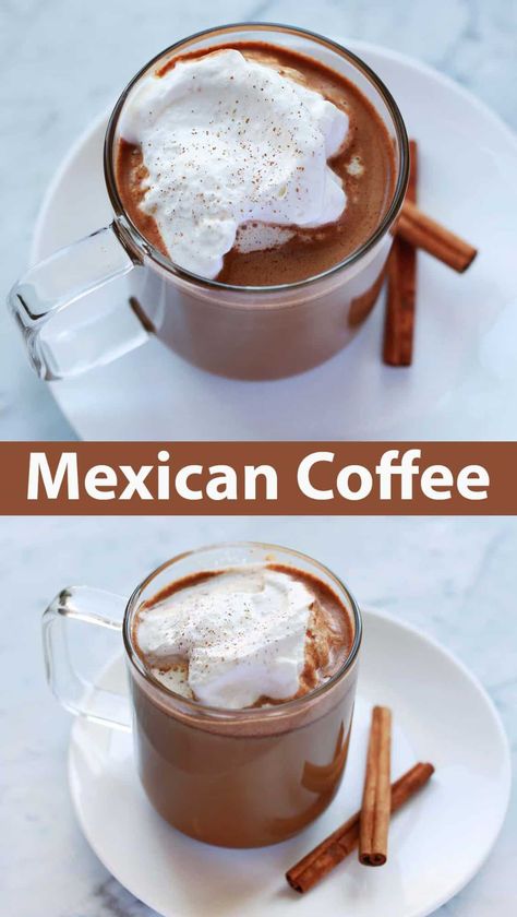 Mexican Coffee - A Beautiful Mess Mexican Coffee Recipe, Mexican Mocha, Coffee Brewing Methods, White Drinks, Mexican Coffee, Easy Coffee Recipes, Dessert Party, Mexican Hot Chocolate, Easy Mexican