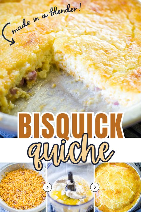 picture of bisquick quiche with slice taken out with step by step photos below Bisquick Ham And Cheese Quiche, Ham And Bisquick Recipes, Bisquick Quiche Recipes, Bisquick Quiche, Bisquick Impossible Quiche Recipe, Bisquick Recipes Dinner, Bisquick Muffins, Bisquick Recipes Breakfast, Egg Quiche Recipes