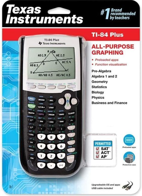 All-purpose graphing: pre-algebra, algebra 1, 2, geometry statistics, biology, physics, business and finance. Preloaded apps, 480 KB ROM, 24 KB RAM Function visualization, 96 x 64 display resolution Proactive case and USB cable included Graphing Functions, Graphing Calculators, Scientific Calculators, Study Accessories, Science Tools, Color Graphing, World Data, Pre Algebra, Algebra 1