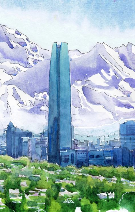 Santiago De Chile Art South America City Skyline Art Print | Etsy Chile South America, America City, City Skyline Art, Santiago Chile, Set Of 3 Prints, Skyline Art, Watercolor Landscape Paintings, Art Set Of 3, Beautiful Drawings