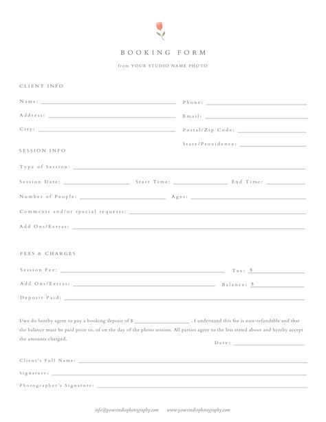 "Client Booking Form For Photographers Offer your clients a way to sign up for one of your photo sessions or photography packages with this modern Client Booking Form for Photographers. Templates can be used an unlimited amount of times for marketing or with clients. Each layer is completely customizable, so you can easily change the colors, text, and images. INSTANT DOWNLOAD *Photoshop files available in your Etsy account immediately after purchase This listing is for the DIGITAL PHOTOSHOP FILE Photography Booking Form, Form Photography, Photography Business Forms, Wedding Photography Contract Template, Photography Business Plan, Wedding Photography Contract, Photography Business Cards Template, Wedding Photography Checklist, Christmas Photo Card Template