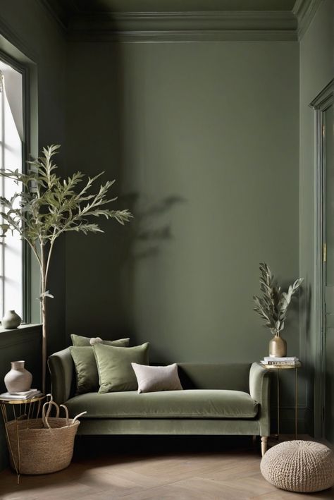 1. DarkSageGreen
2. Drama
3. EnchantingPaintShades
4. 2024Palette Dark Sage Walls, Deep Sage Green Paint, Dark Sage Green Walls, Dark Sage Paint Color, Monochrome Green Room, Green Color Drenching, Sage Green Interiors, Modern Green Paint Colors, Dark Color Room