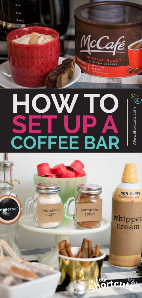 Coffee Corner Ideas, Coffee Bar Setup, Coffee Bar At Home, Holiday Coffee Bar, Coffee Bar Party, Homemade Coffee Syrup, Bar At Home, Coffee Tips, Make Your Own Coffee