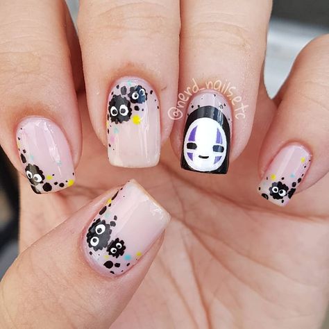 Brianne Roberts on Instagram: “I wanted to do something simple and cute for my nails this weekend so of course Studio Ghibli was the first thing that came to mind! I…” Spy Family Nails, Sprite Nails, Soot Sprite Nails, Studio Ghibli Nails, Ghibli Nails, Dream Accessories, Soot Sprite, Themed Nails, Manicure Nail Designs