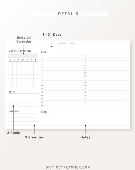 A5 Monthly Overview Horizontal Inserts, Undated Printable Planner, Month on 1 Page printablestudentplanner #dayplannerprintable #plannertips #plannerpretties Monthly Planner Ideas Layout, Monthly Overview Planner, Calendar Goals, Pet Journal, Study Planner Free, Planner Monthly Layout, Undated Calendar, Monthly Journal, Life Planner Organization