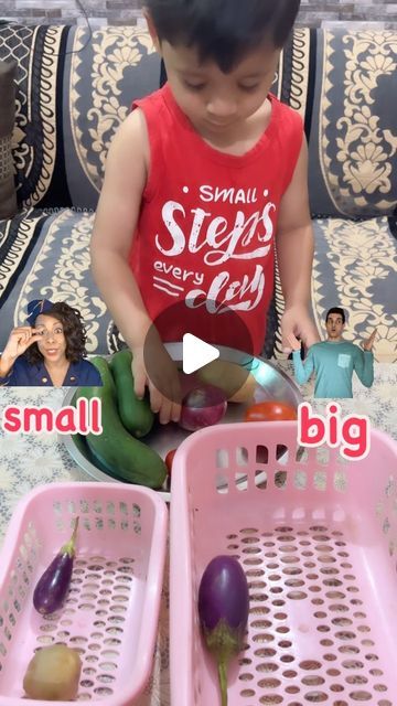 𝘔𝘪𝘳𝘢𝘯𝘴𝘩 𝘷𝘦𝘳𝘮𝘢 on Instagram: "big small activity | learning big small concept by doing| learning by doing | homeschooling | eye coordination |  #toddlers #toddlers-activity #learningbydoing #toddlersactivity #learnenglish #english #homeschooling #homeschoolingisfun #homeschoolingmom #vegtables" Big And Small Activity Preschool, Pre Nursery Activities Ideas, Activity For Pre Nursery Kids, Big Small Activities, Activity For Nursery, Games For Nursery Kids, Big And Small Activities For Toddlers, Nursery Kids Activities, Kindergarden Activities English