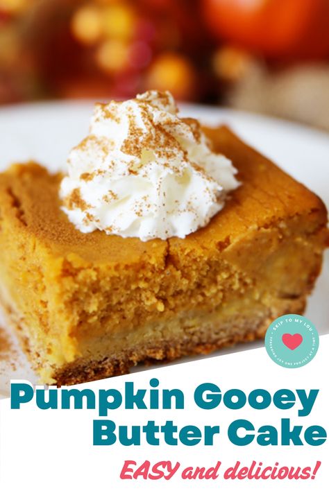 Indulge in the ultimate fall treat with these irresistible pumpkin gooey butter bars. This recipe combines the rich flavors of pumpkin, cream cheese, and warm spices for a decadent dessert that everyone will love. Whether you're looking for a crowd-pleasing Thanksgiving dessert or simply craving a cozy autumn sweet treat, these pumpkin gooey butter bars are sure to hit the spot. Gooey Butter Bars, Pumpkin Butter Cake, Gooey Butter Cake Recipe, Pumpkin Gooey Butter Cake, Pumpkin Trifle, Pumpkin Roll Cake, Gooey Cake, Gooey Bars, Gooey Butter