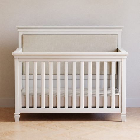 NAMESAKE Darlington 4-in-1 Convertible Crib in Warm White, Greenguard Gold Certified Upholstered Crib, Convertible Cribs, 4 In 1 Crib, Classic Nursery, Classic Furniture Design, Nursery Style, Adjustable Mattress, Chair And A Half, Nursery Inspo