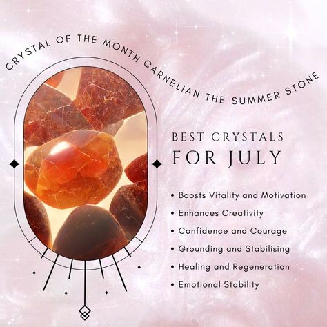 ✨ Crystal of the Month: Carnelian! ✨ Say hello to Carnelian, our July crystal of the month! 🌞🔥 This vibrant orange-red gem radiates the energy of summer, boosting your vitality, creativity, and confidence. Perfect for embracing the fiery vibes of July! Whether you wear it, meditate with it, or place it in your space, Carnelian is here to invigorate and inspire. 🌟 #Carnelian #CrystalOfTheMonth #JulyVibes #SummerEnergy #CrystalHealing #GemstoneMagic #CreativityBoost #ConfidenceBoost #Positive... Summer Energy, Carnelian Crystal, Crystal Set, Confidence Boost, The Energy, Vibrant Orange, Natural Wonders, Orange Red, Positive Energy