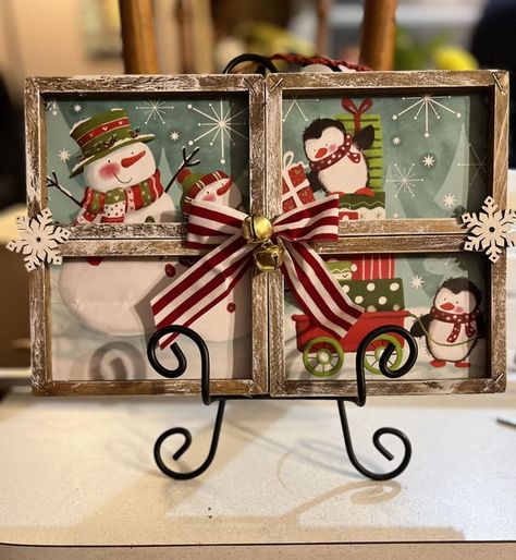 Window Picture Frame Diy, Old Window Crafts, Christmas Crafts Diy Gifts, Snowman Crafts Diy, Window Crafts, Xmas Pictures, Christmas Frame, Diy Snowman, Dollar Tree Christmas