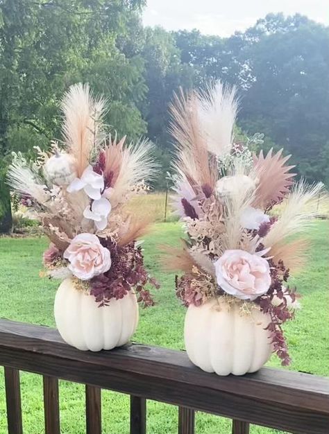 TikTok · Just More Decor Pampas Grass Pumpkin Centerpiece, Pumkin Decoration Wedding, Pink Pumpkin Bridal Shower Ideas, Boho Pumpkin Centerpieces, Wedding Centerpieces Pumpkins, Floral Pumpkin Centerpiece, Baby Shower Pumpkin Centerpieces, Diy Pampas Grass Arrangement, Pumpkin Baby Shower Centerpiece