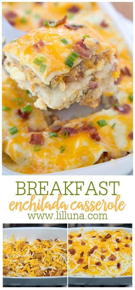 Everything you love about enchiladas and breakfast casseroles in one recipe! Layers of corn tortillas, eggs, sausage, bacon, green chili sauce, sour cream, and lots of cheese! #enchiladas #casserole #breakfast #breakfastcassserole #casserolerecipes Breakfast Enchiladas Corn Tortillas, Cheese Enchiladas Casserole, Breakfast Enchilada Casserole, Corn Tortilla Casserole, Breakfast Enchiladas Casserole, Enchiladas Casserole, Mexican Breakfast Casserole, Corn Tortilla Recipes, Green Chili Sauce