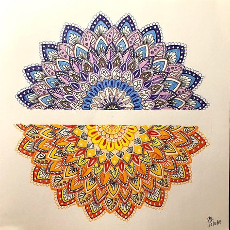 Colorful half Mandala design. Half Mandala design. Staedtler fine tip pens. Free hand Mandala doodle. Half Mandala On Wall, Half Mandala Art On Wall, Half Mandala Wall Painting, Half Mandala Wall Art, Half Mandala Drawing, Half Mandala Art, Free Hand Mandala, Mandala Reference, Half Mandala Design