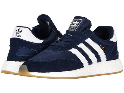 adidas Iniki Runner (CONAVY/FTWWHT/GUM3) Men's Shoes. Strike the perfect balance between modern and retro with the clean look of the adidas Iniki Runner sneaker! '70s-inspired running shoe in an archival runner silhouette. Two-way stretch mesh and vintage suede upper. Mesh tongue with logo detail. Printed serrated 3-Stripes. Hidden sock construction for easy slip-on comfort. OrthoLite sockliner for all-day comfort. Deconstruct #adidas #Shoes #Athletic #GeneralAthletic #Navy Adidas Iniki Runner, Adidas Iniki, Adidas Outfit Shoes, Adidas Shoes Originals, Expensive Shoes, Mens Adidas, Fresh Shoes, Vintage Suede, Shoe Boot Sandals