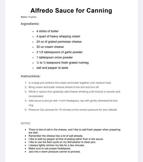 Canning Alfredo Sauce Recipe, Sauces For Canning, Electric Pressure Canner Recipes, Canning Alfredo Sauce, Canned Alfredo Sauce, Pressure Canner Recipes, Electric Pressure Canner, Canned Meals, Canning Garden