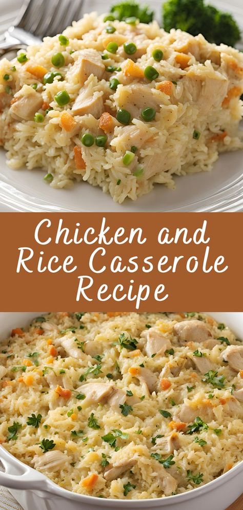 Chicken and Rice Casserole Recipe | Cheff Recipes Quick Chicken And Rice Dinner, Rice For Dinner Recipes, Easy Casserole Dishes Simple Recipes, Chicken N Rice Casserole, Chicken With Rice Casserole, Chicken And Rice Casserole Recipes Easy, Rice Dinner Recipes Main Dishes, Chicken Rice Casserole Easy, Chicken Rice Recipes Easy