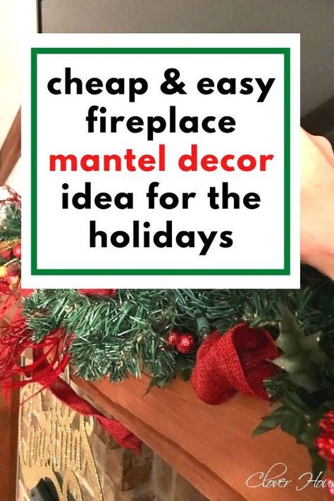 Get into the Holiday spirit with this easy dollar store Christmas Mantel decorating idea with tv. This holiday mantel decor is even cheaper if you grab black friday deals at the dollar tree or buy it end of season for next years Christmas mantel decorating. Country Christmas Mantle Decor, Dollar Tree Christmas Mantle Decor, Easy Christmas Mantel Ideas, Xmas Mantels Ideas Fireplace Mantles, Christmas Fireplace Decor No Mantle, Simple Christmas Mantle Ideas, Mantle Christmas Decor Ideas With Tv, Decorating Mantle For Christmas, Simple Mantle Christmas Decor