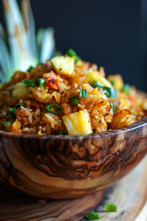 Looking for a delicious and tropical twist on a classic dish? Try making Hawaiian Pineapple Fried Rice! This flavorful combination of sweet pineapples, savory rice, and colorful veggies will transport your taste buds to the islands. Whether you're hosting a luau or simply craving something different for dinner, this easy-to-make recipe is sure to be a hit. Give it a try today and enjoy a burst of Hawaiian flavors in every bite! Island Dinner Recipes, Hawaiian Dishes Recipes, Hawaiian Rice Recipe, Pineapple Dinner Recipes, Hawaii Food Recipes, Hawaiian Food Recipes, Hawaiian Meals, Pineapple Fried Rice Recipe Shrimp, Hawaiian Side Dishes