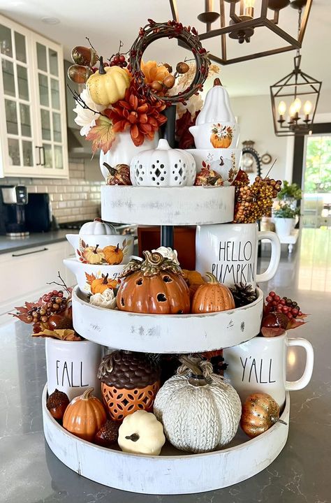 Tiered Tray Decorating & More | Starting to get ready for my most favourite time of the year Fall Tray Decor, Fall Tray, Fall Tiered Tray Decor, Orange Decor, Wooden Pumpkins, Fall Deco, Fall Thanksgiving Decor, Tiered Trays, Fall Decor Diy